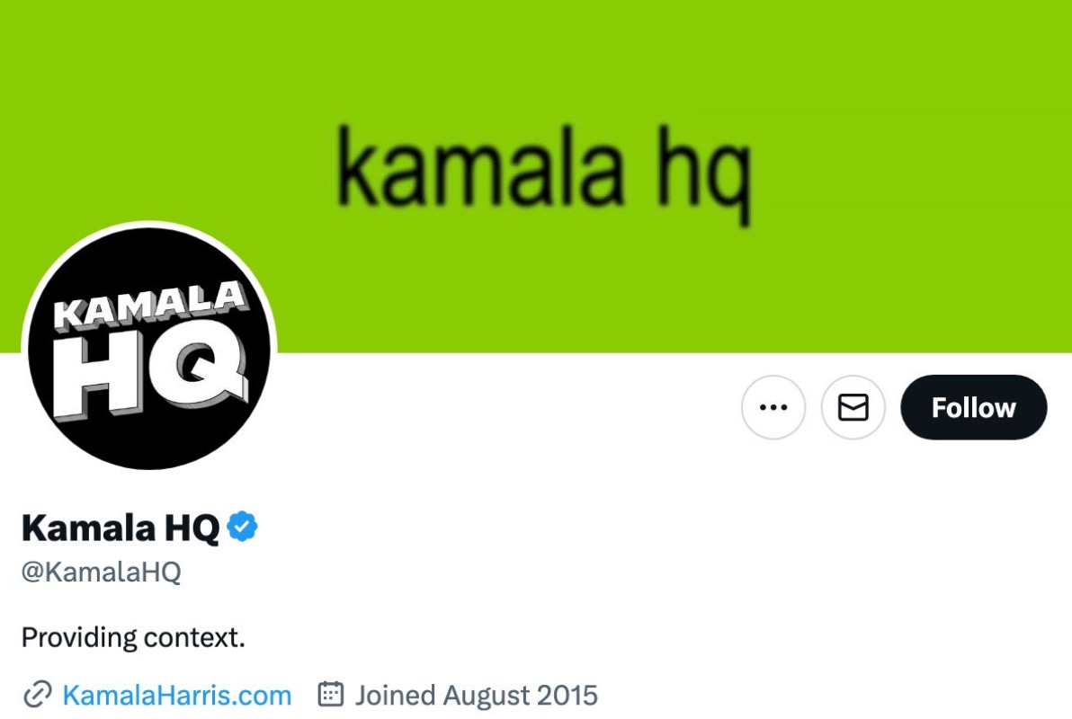 As the 2024 presidential election nears, younger generations find new ways to be politically aware and active.  Vice President Kamala Harris' campaign tapped into that new trend when it adopted singer Charlie XCX's "Brat" motif for its Twitter background. (Screenshot courtesy of Kamala HQ)