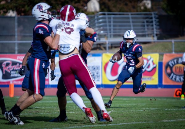  Wide receiver Luis Torres finds a gap on a kick return on Nov. 2 (Photo by Josh Zezzo)