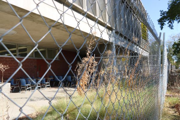 Davies Hall has been left untouched since its closure over a year ago, pictured here in October 2024. Many faculty members who once taught in the building are still battling a lack of appropriate replacement options. (Photo by Anne Biebl)