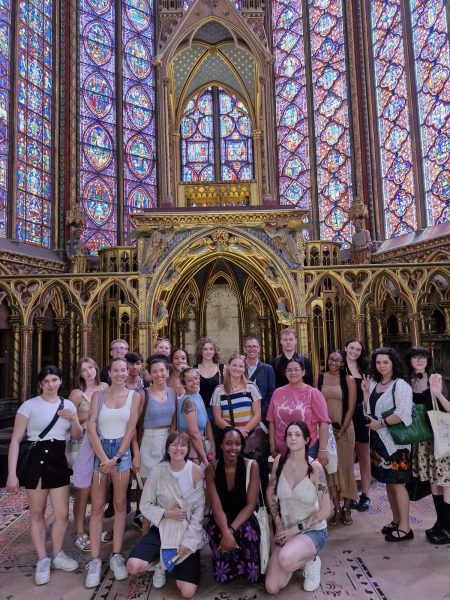 Professor Richard Mowers and his students on June 27, 2024, in the Sainte Chapelle that was first built in the year of 1246. (Photo courtesy of History Professor Richard Mowrer)