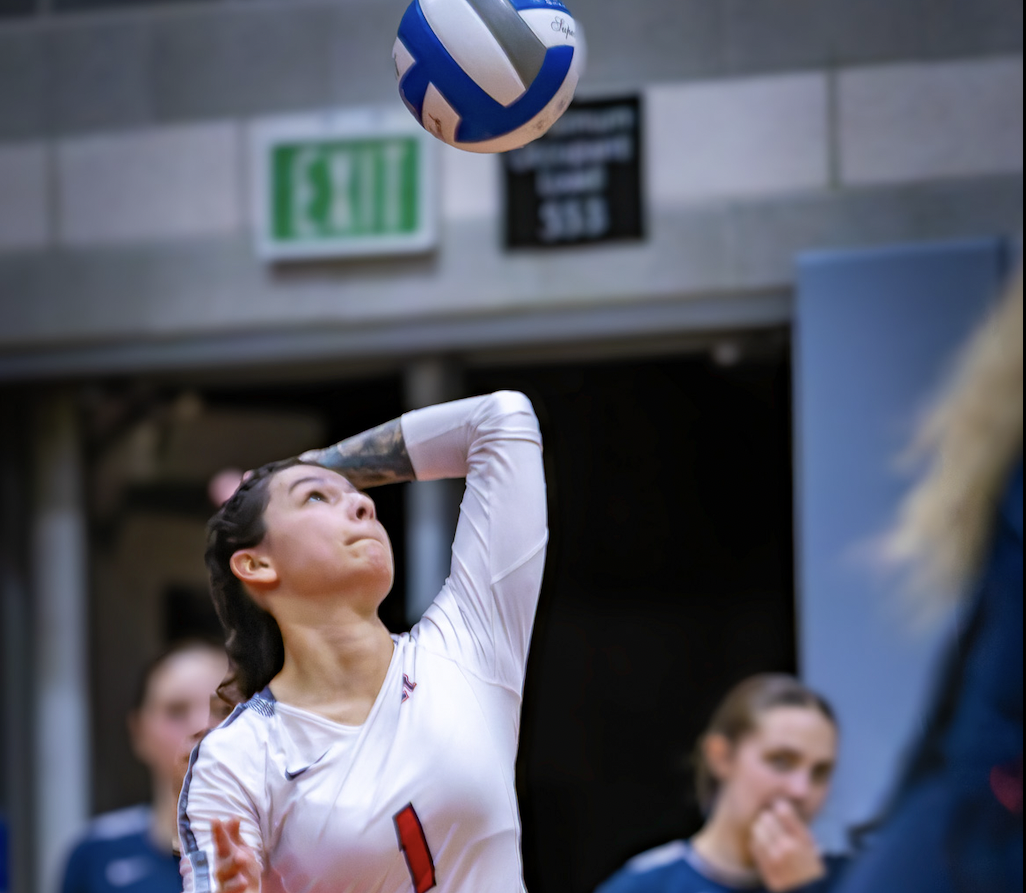 Sophomore Ellie Basquez serves to Modesto on Nov. 13. (Photo by Josh Zezzo)